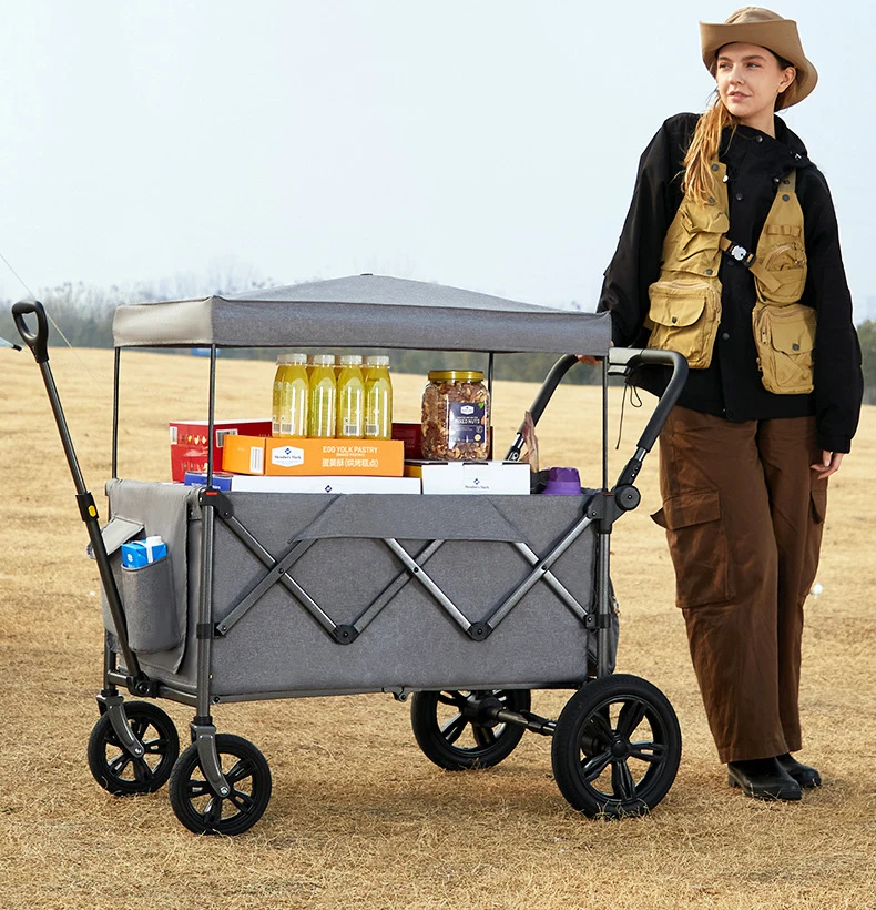 OEM Portable Adjustable Collapsible Folding Outdoor Garden Brake Trolley Beach Picnic foldable Camping Wagon Cart With Canopy