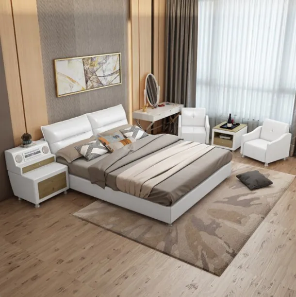 Bedroom Set Beds Leather Music Queen King Size Smart Massage Bed China Manufacture Marine Plywood Bedroom Furniture