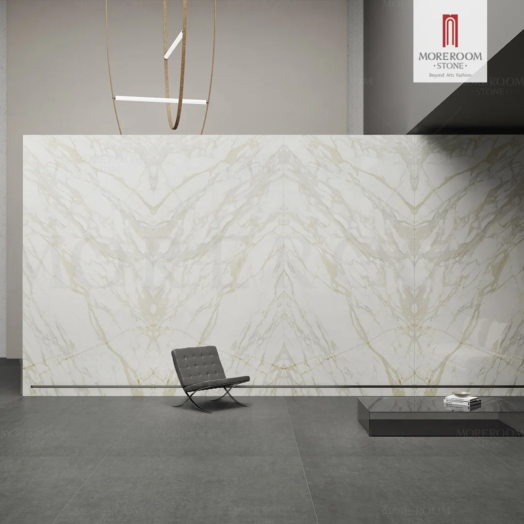 Luxury Full Body Royal Gold Sintered Stone Bookmatch For Tv Wall Background