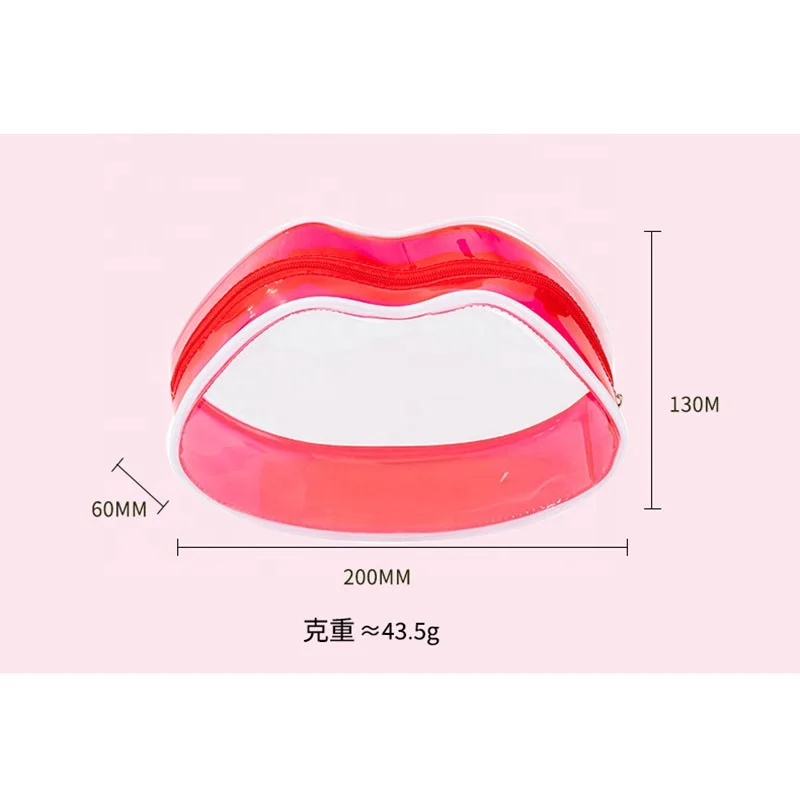 Custom private labels PVC makeup bags lip shaped cosmetic bag
