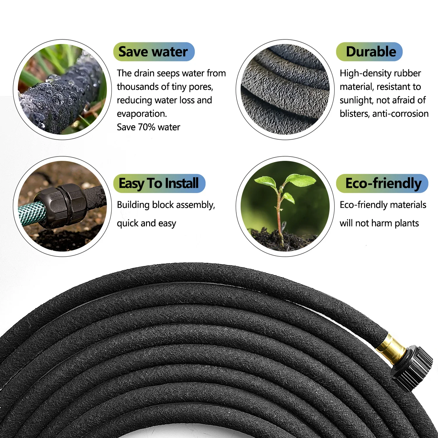 15ft-100ft Premium Soaker Garden Hose Durable Black Bulk Soft Plastic Heavy Duty Cleaning Spray Gun Garden Hose