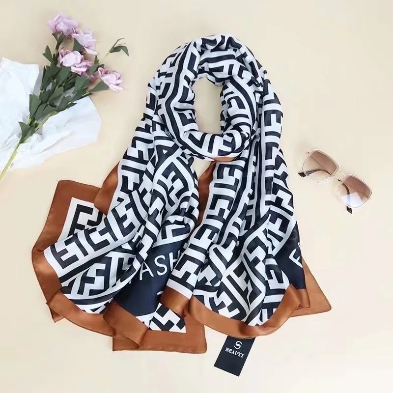 Фабрика Amazon, Лидер продаж, индивидуальный 100% Шелковый пляжный шарф, женские длинные тонкие шарфы, роскошный фирменный дизайнерский шарф, стильные шелковые шарфы