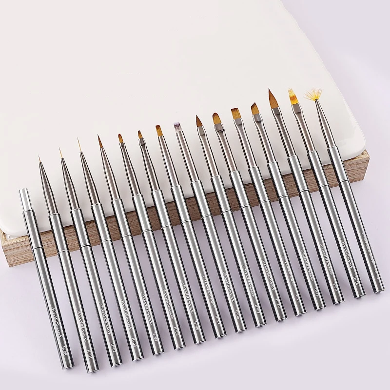Nail Art Brushes Set 15pcs Nail Brushes Round Oval Builder Nail Art Tools Liner Brush for Acrylic Application