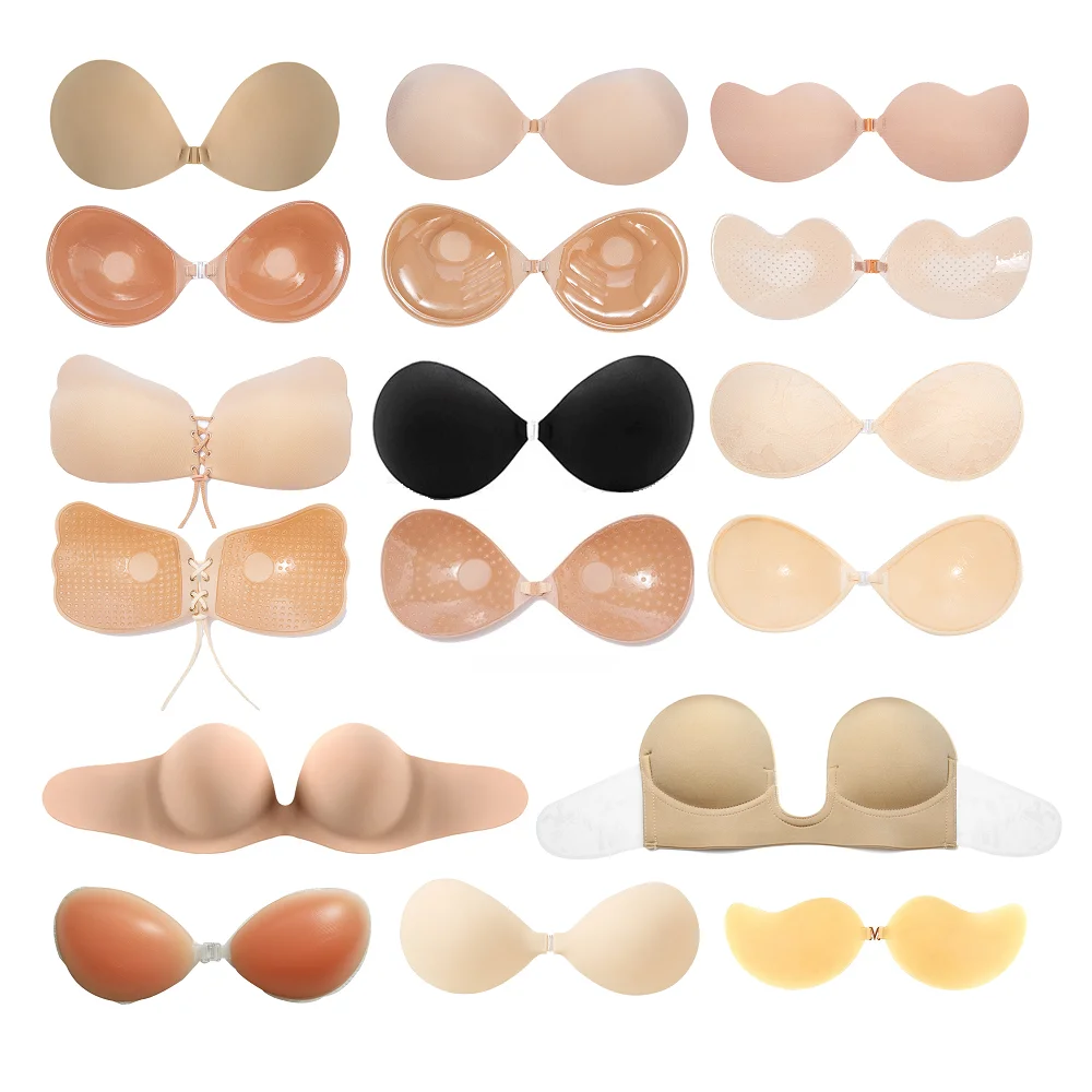 Nude Silicone Wire Support Bra Stick On U Shape Plunge Half Corset Adhesive Bra For Low Cut Dress