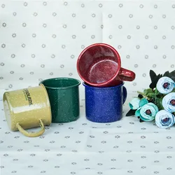 Coffee Mug Vintage Sublimation Enamel Coffee Cup Enamelware Custom Traditional Enamel Camping Mug with White Speckled Dots