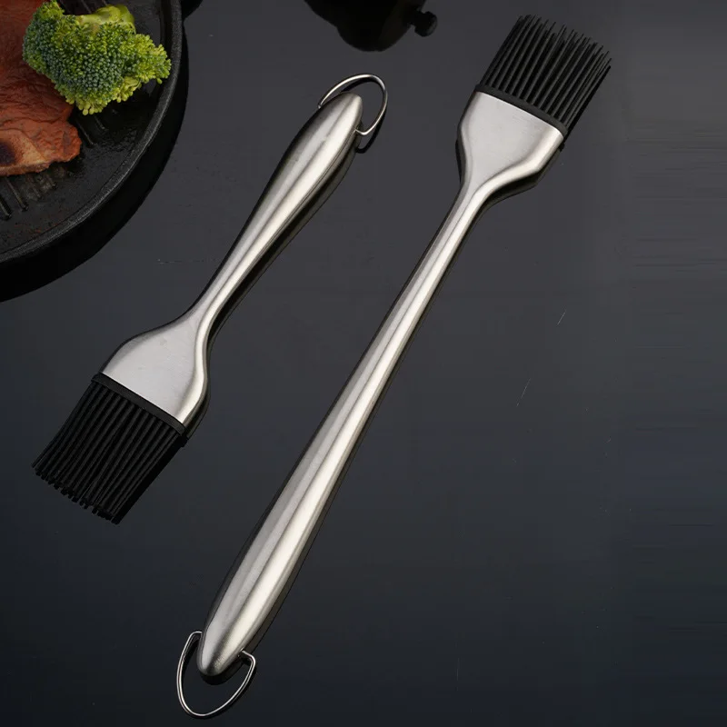 Kitchen utensils Silicone brush Stainless steel long handle barbecue brush food grade pastry tools with Hollow handle