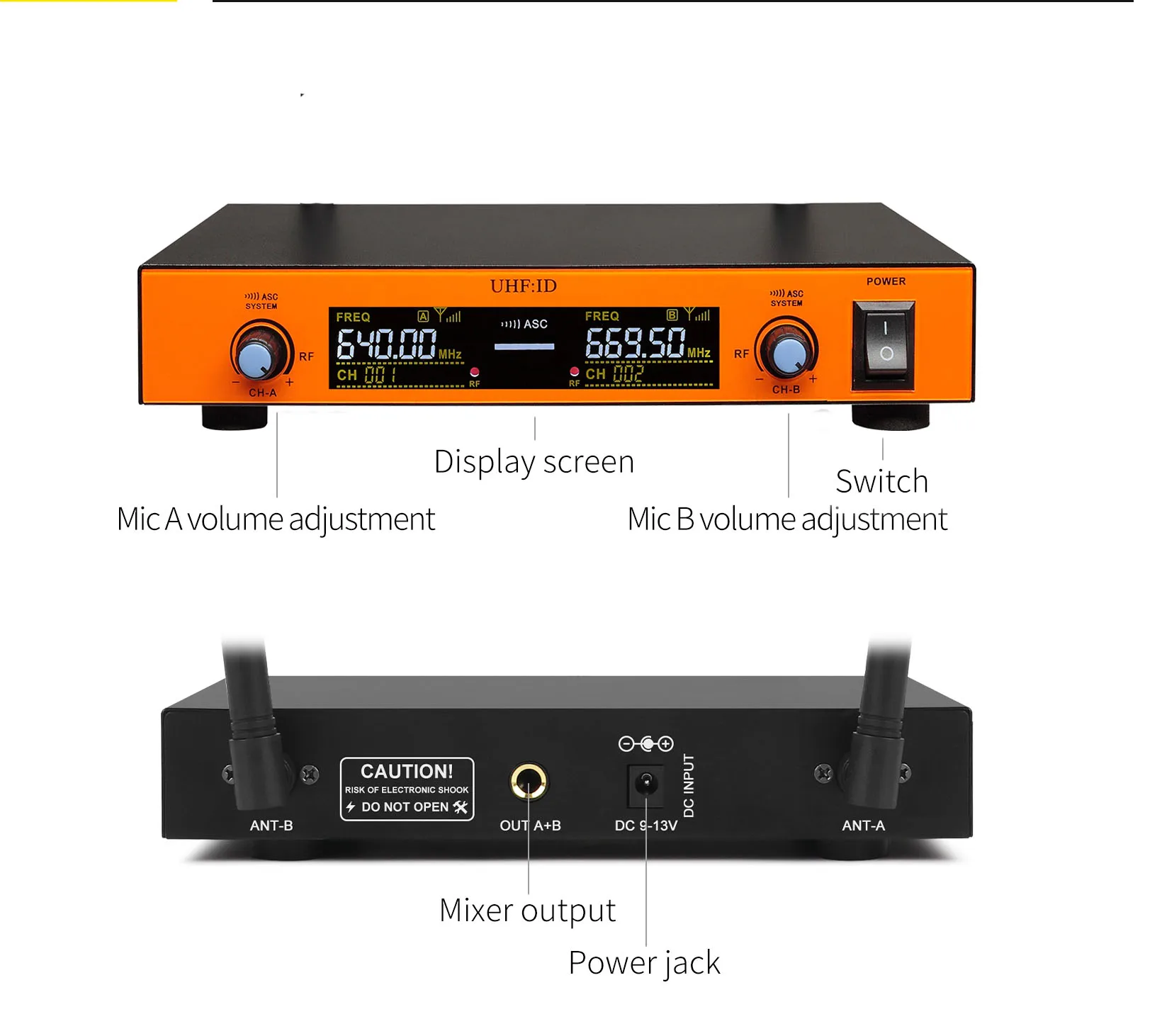 UHF Professional Cordless Handheld Microphone Dual Channels Wireless Microphone Mic for  Karaoke