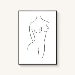 modern abstract line wall art sexy nude body acrylic painting girl black and white canvas print