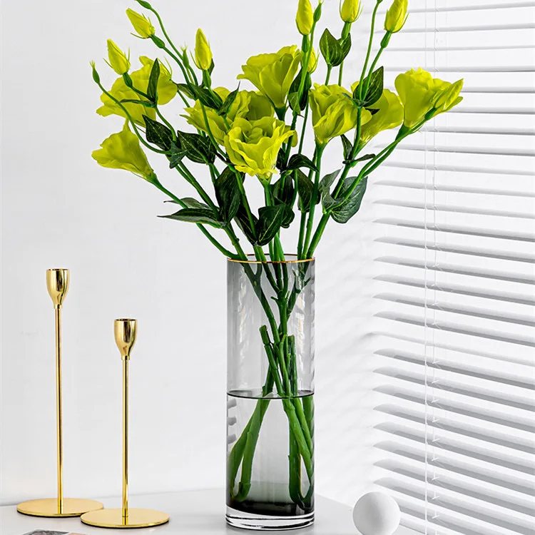 Simple gray drawing gold straight glass vase living room decoration hanging dry vase glass vase for flowers