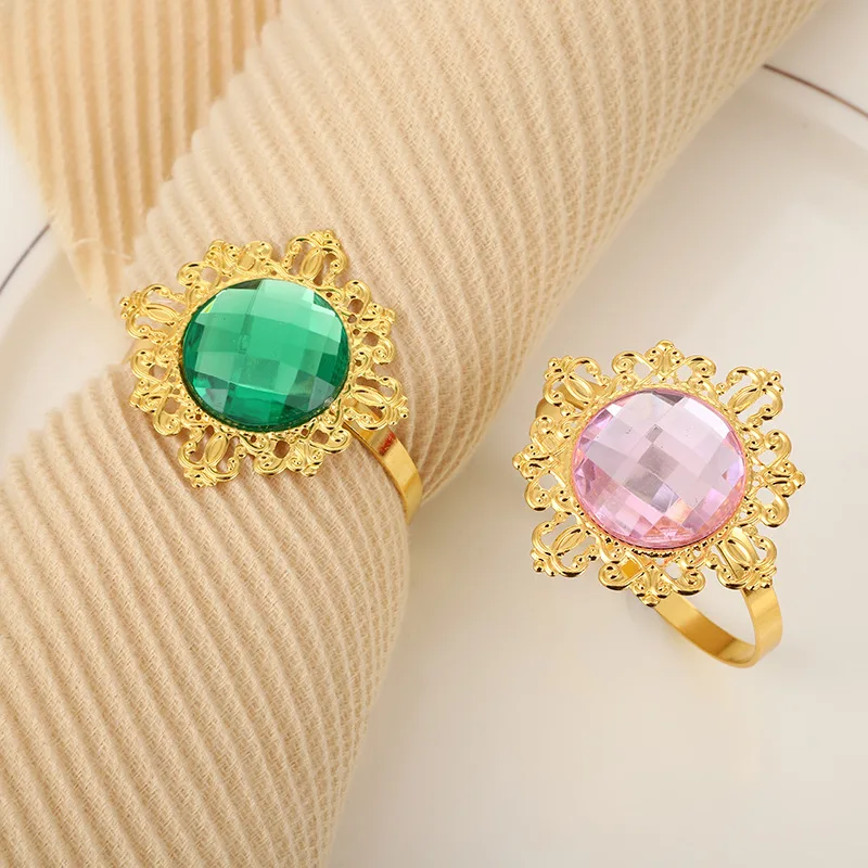 Wedding banquet table decoration hotel table napkin buckle acrylic gem metal high-grade Western food napkin ring