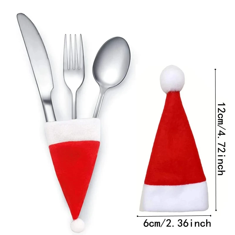 Wholesale Tableware Knife Fork Holder Bag Christmas Decorations Wine Glass Hats For Happy New Year Home Dinner Party Supplies