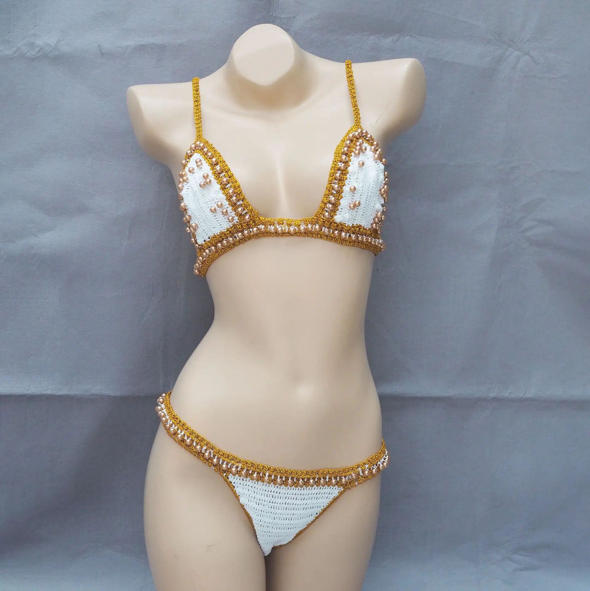 Handmade Ladies Bikini Set Crochet Beach Swimsuit Swimwear Sexy Handmade Crochet Bikini Brief for Woman