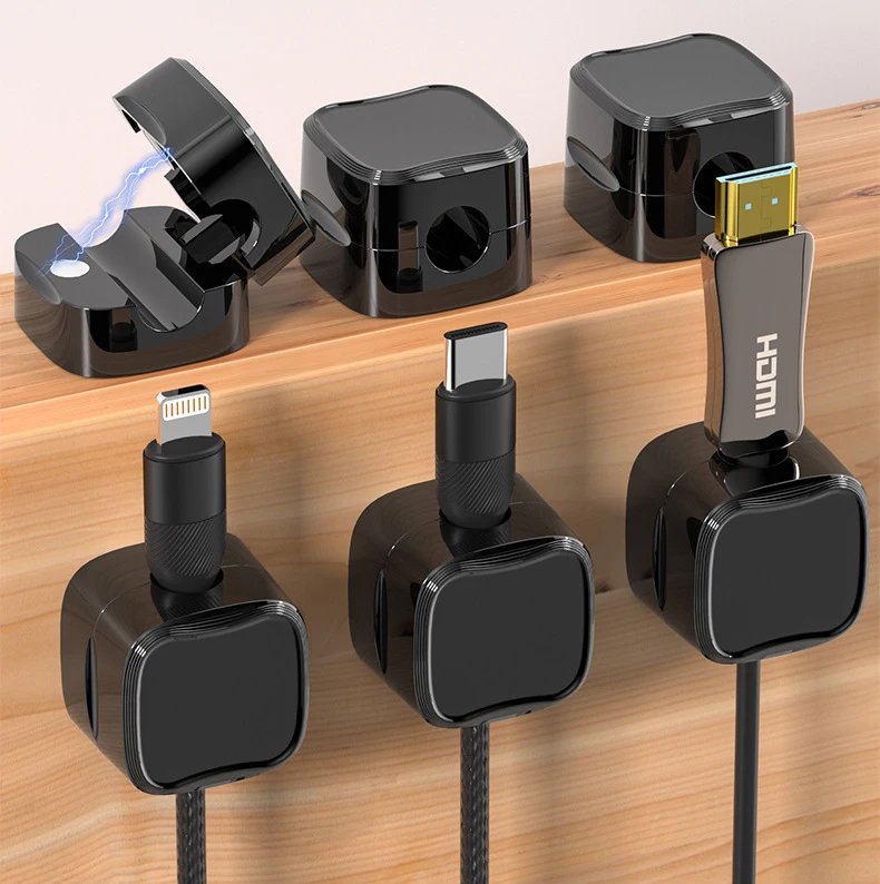 Магнитные кабельные зажимы самоклеящиеся регулируемые держатели для шнура под Настольный органайзер кабелей домашнего офиса