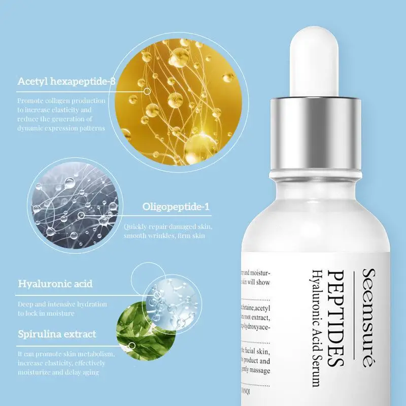 Peptide Hyaluronic Acid Essence Customizable Wholesale Moisturizing Hydrating Facial Repair Serum 30ML Skin Care Products