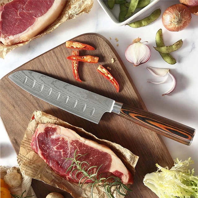 7 inch santoku knife with protective sleeve pakkawood  handle  for restaurants hot sell in America market
