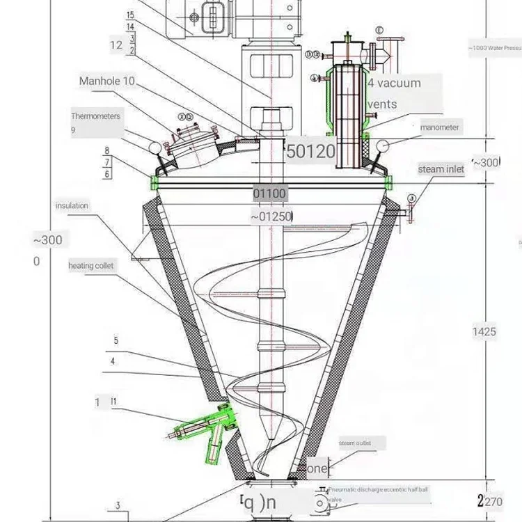 Вакуумная коническая витирующая сушилка/конический двойной винтовой миксер