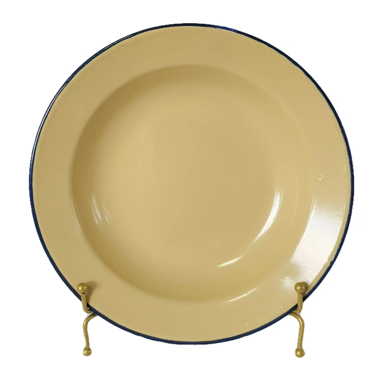 Modern round Ceramic Tray Sustainable Enamel Plate Dishes with Steel Stand for Parties or Camping Color Enamel Technique Used