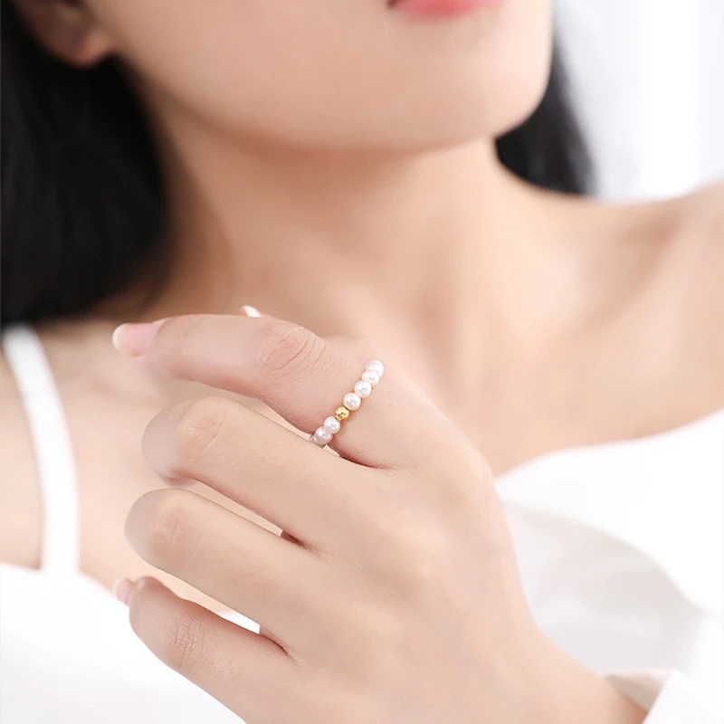 
925 Silver Ring Net Red Fashion Korean Pearl Creative Handmade Jewelry Index Finger Rings Tail Ring Elastic Bead Handpiece 