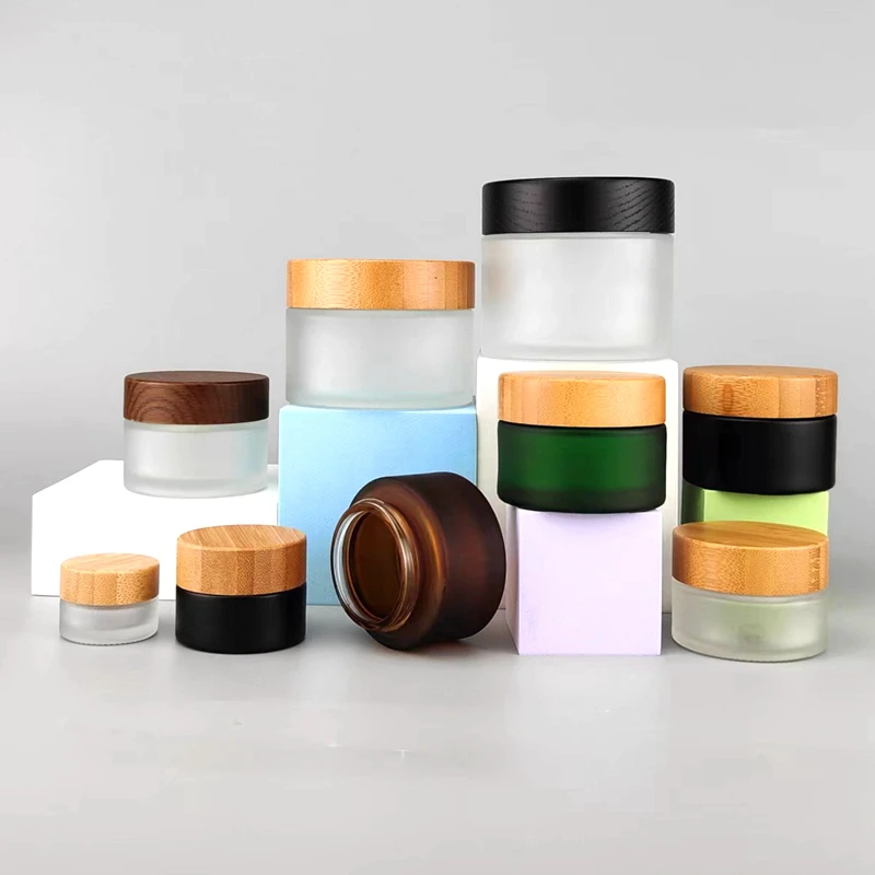 frosted amber glass jar 200g 150g 100g glass cosmetic jars 50g 30g 15g glass jar with bamboo lid for face cream