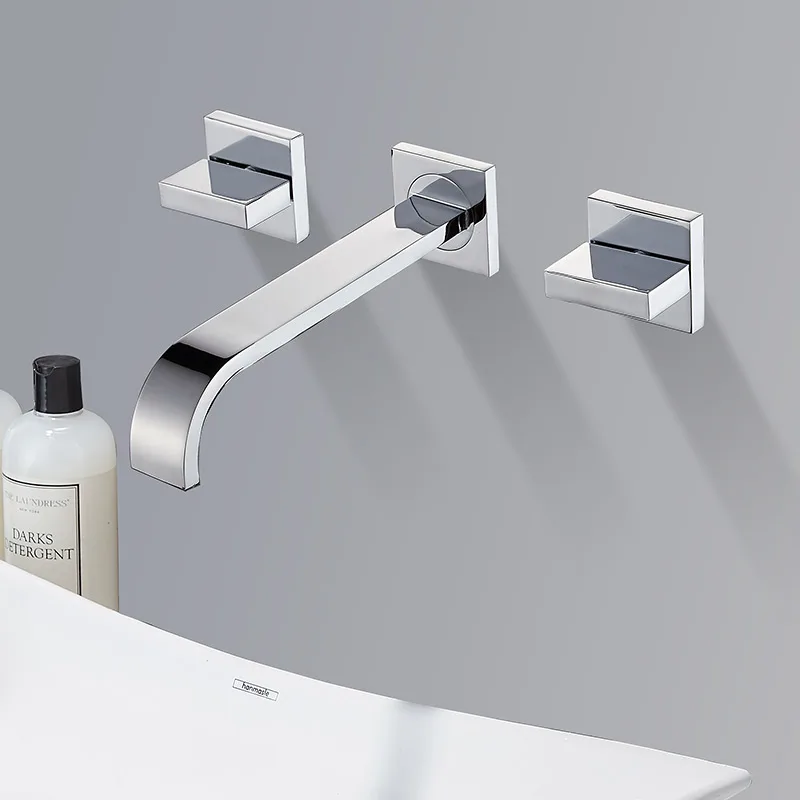 
High quality brass wall mounted mixer tap hidden basin faucet in-wall concealed wash basin mixer 