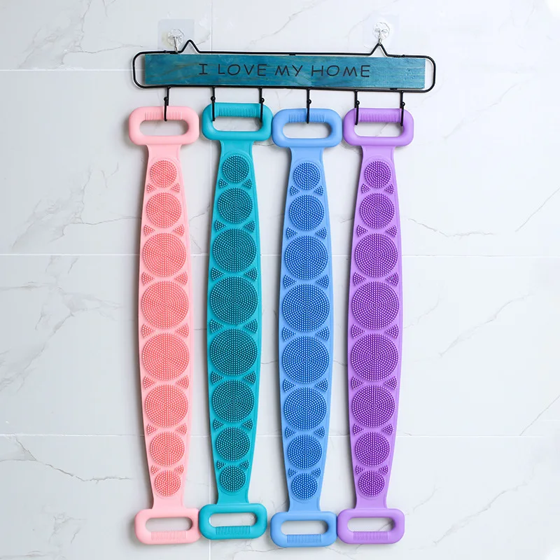 Factory Custom Production Silicone Bath Body Brush Scrubber Towel Back Shower Long Handle Scrubbing Belt