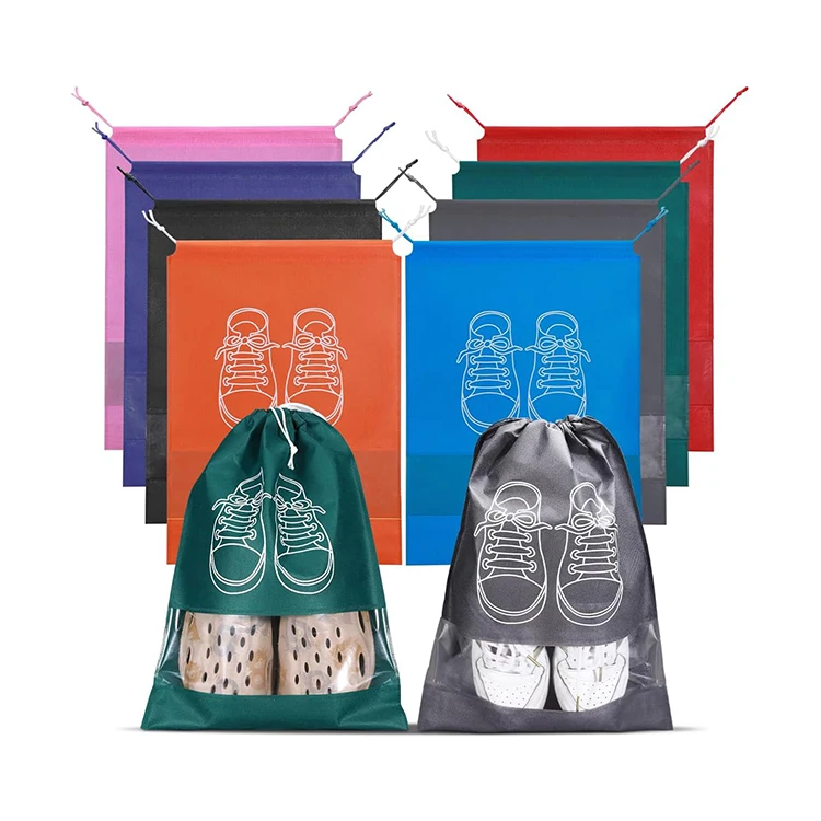 Wholesale high quality Travel Slippers Double rope drawstring bag reusable waterproof Non woven shoes dust-proof bag