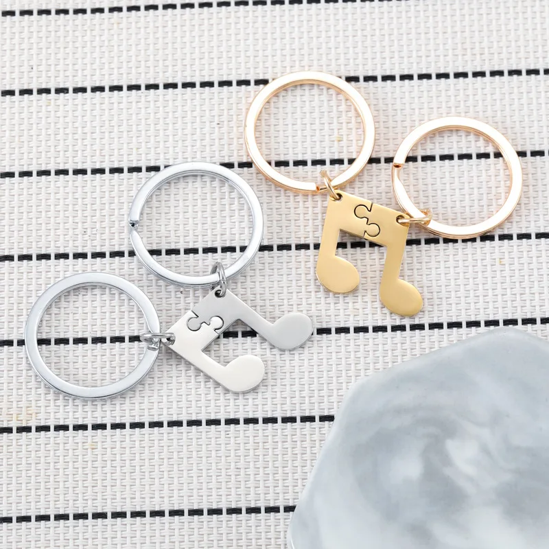 Puzzle Keychain Puzzle Musical Note Keychain music Stainless Steel Key Chains Couple Gifts key ring Charm Pendant music keychain
