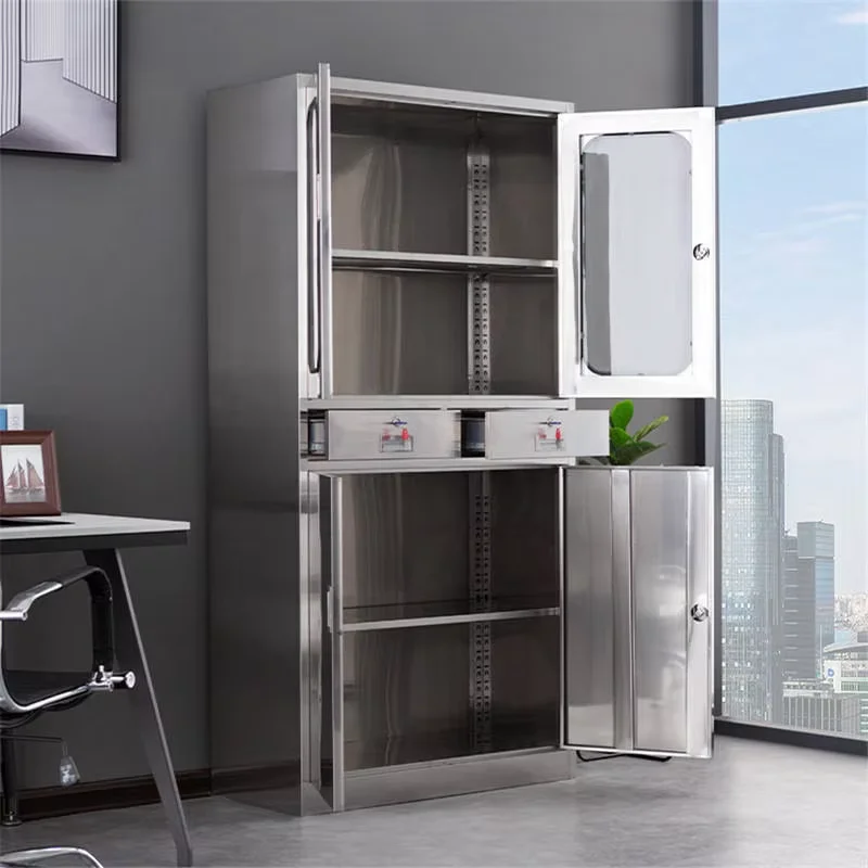 Factory price direct 304 stainless steel medical furniture with 2 drawer hospital metal medicine cabinet