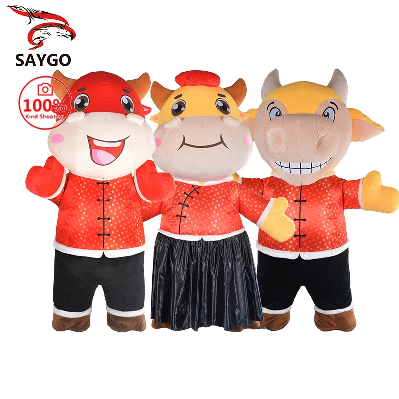Saygo In Stock CE 2M/2.6M Inflatable Cow Cartoon Character Bull Mascot Costume Cosplay Suit For Carnival