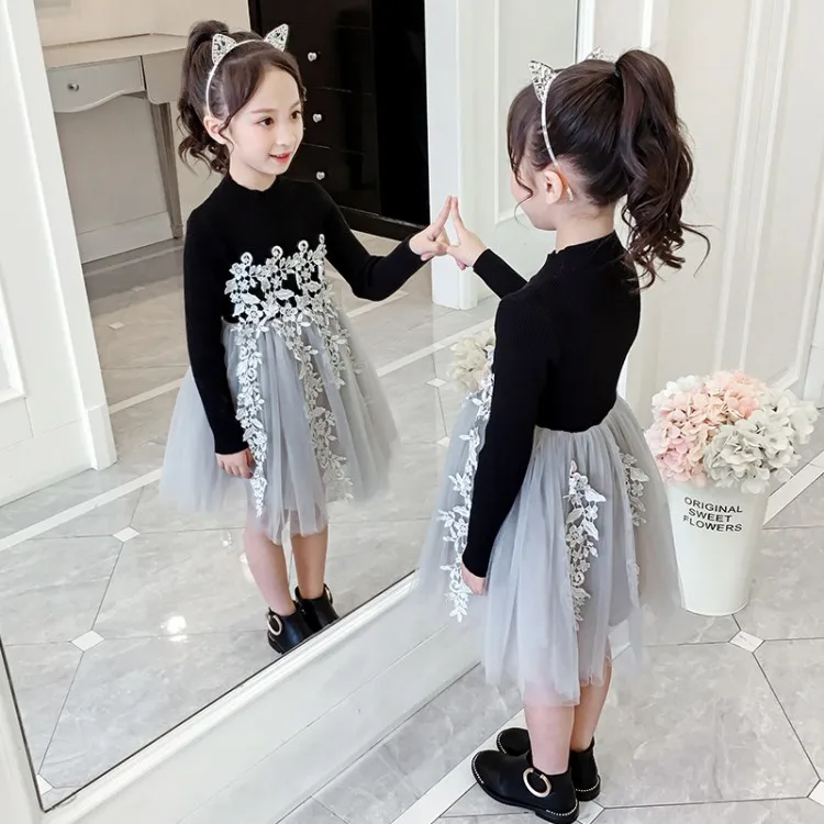 DRMKBB1808B01 2019 Autumn New Arrival Girls Dress Fashion Design Girl Lace Dress High Quality Vintage Girl Dress