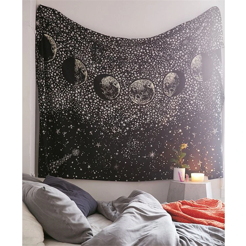 Pink Moon Tapestry Wall Hanging Galaxy Night Sky Psychedelic Wall Tapestry Mandala Wall Cloth Decoration