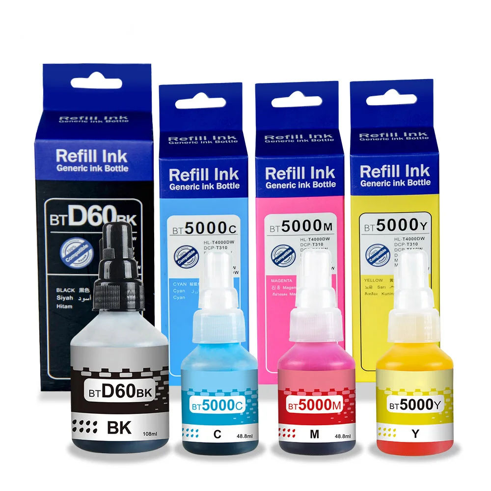 Office refill water based inkjet dye ink compatible with Brother BTD60/BT5000 (CMYK) 108ml/48.8ml