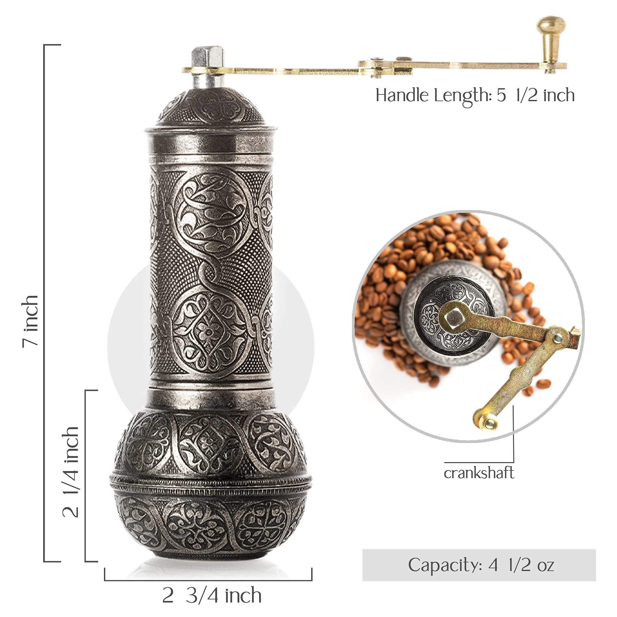 2023 Hot Selling Coffee Bean Grinder Refillable Turkish Style Mill with Adjustable Grinder Manual Coffee Mill with Metal Handle