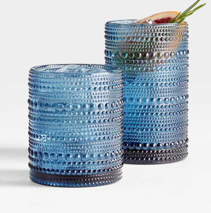 Pink Blue Violet Amber Fancy Hexagonal Diamond Frosted Coloured Drinking Glasses