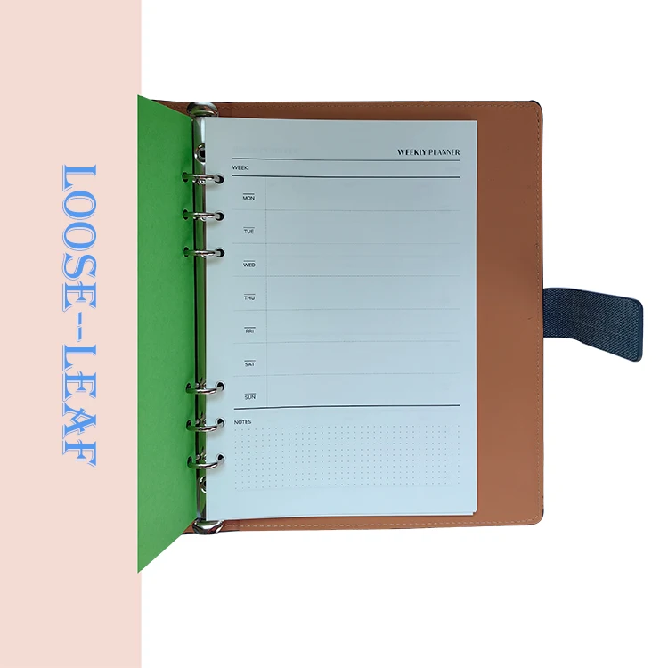Ready to ship A5 PU Leather 6 Ring Loose Leaf Budget Binder Planner Reusable Notebook With Cash Envelope