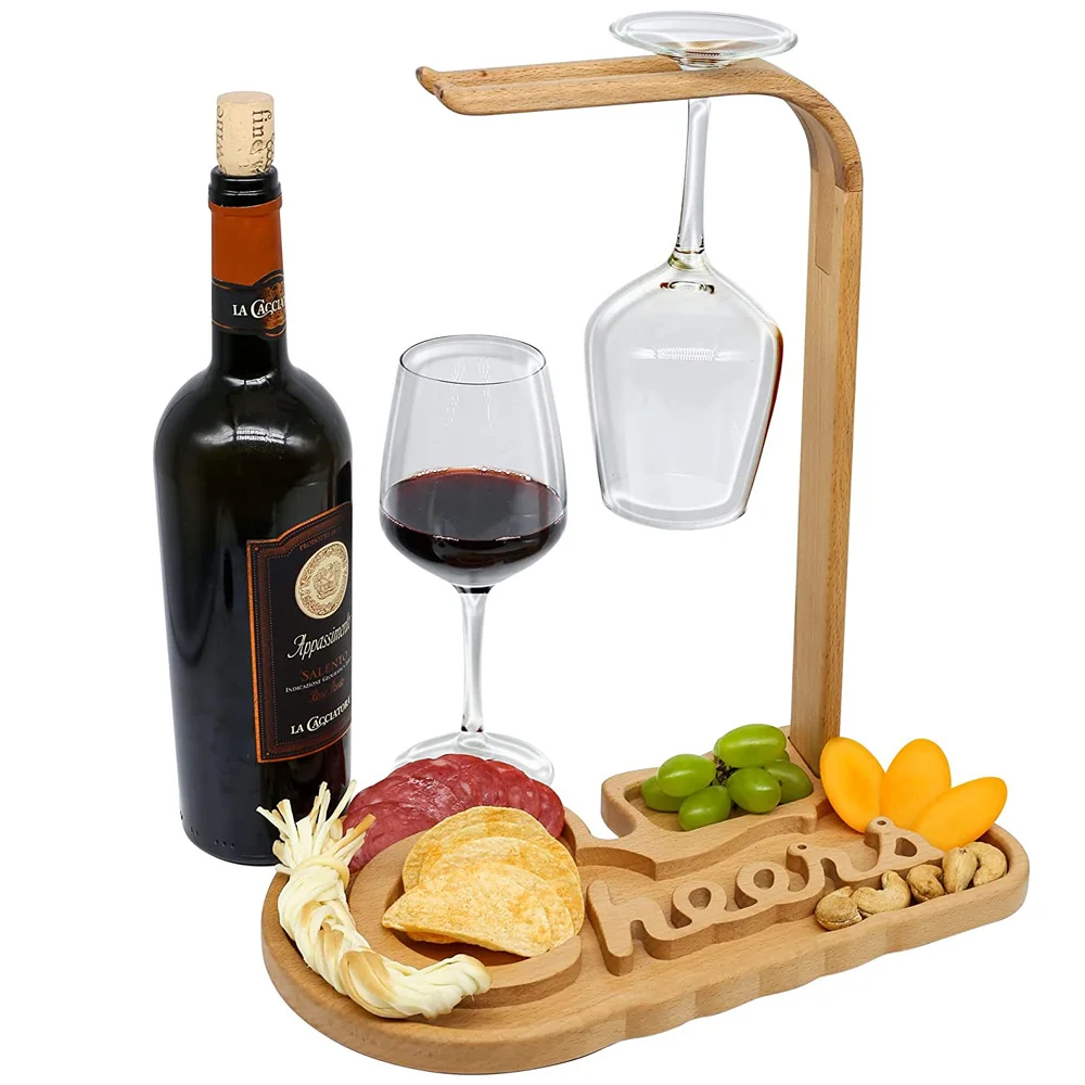 TAOTAOJU Cutlery Custom Wine Glass Holder Solid Wood Serving Plate Wine Holder wine rack holiday gift Wooden Snack Tray