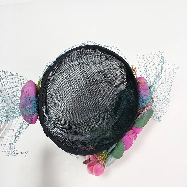 
241HC Elegant Cocktail Hat With Flowers Women Kentucky Derby Fedoras Sinamay Fascinators Hats 