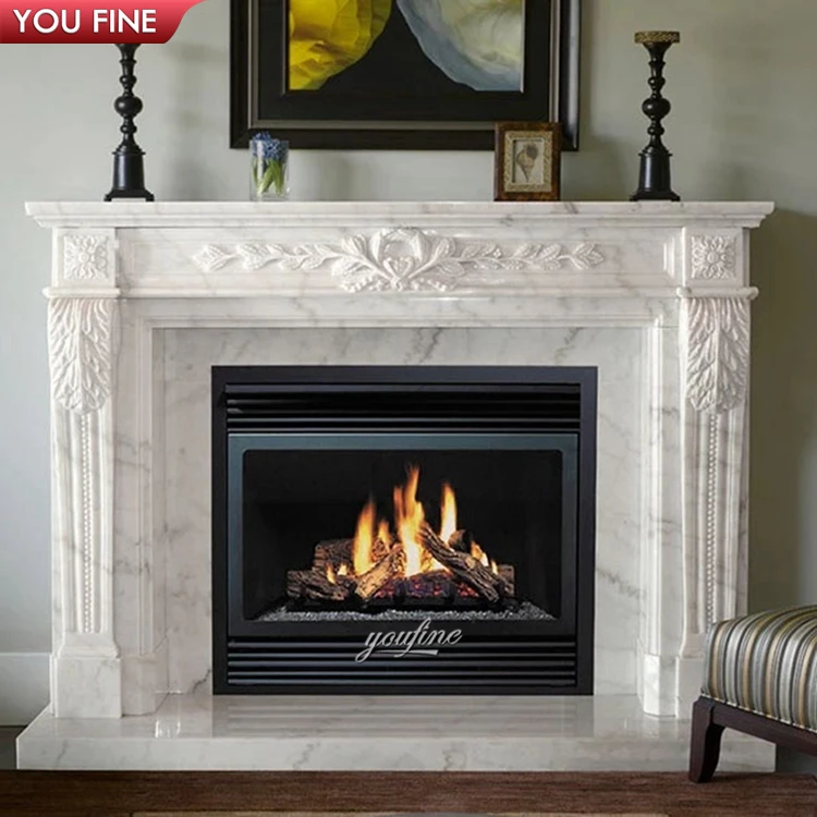 White Custom Luxury Regency Marble Fireplace Surround