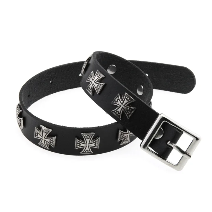 W.E. Retro Dark Punk Gothic Cross Nail Choker PU Leather Clavicle Necklace