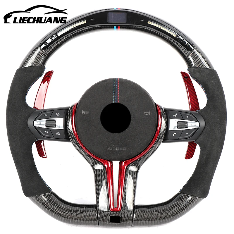 
 Custom Alcantar LED carbon fiber steering wheel For bm w M5 M6 F11 F12 F10 F18 racing wheel convertible  