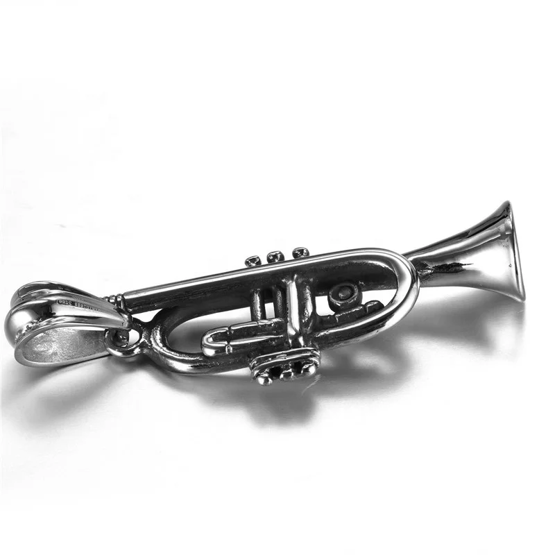 Wholesale fashion 316l stainless steel jewelry musical instrument trumpet necklace for men