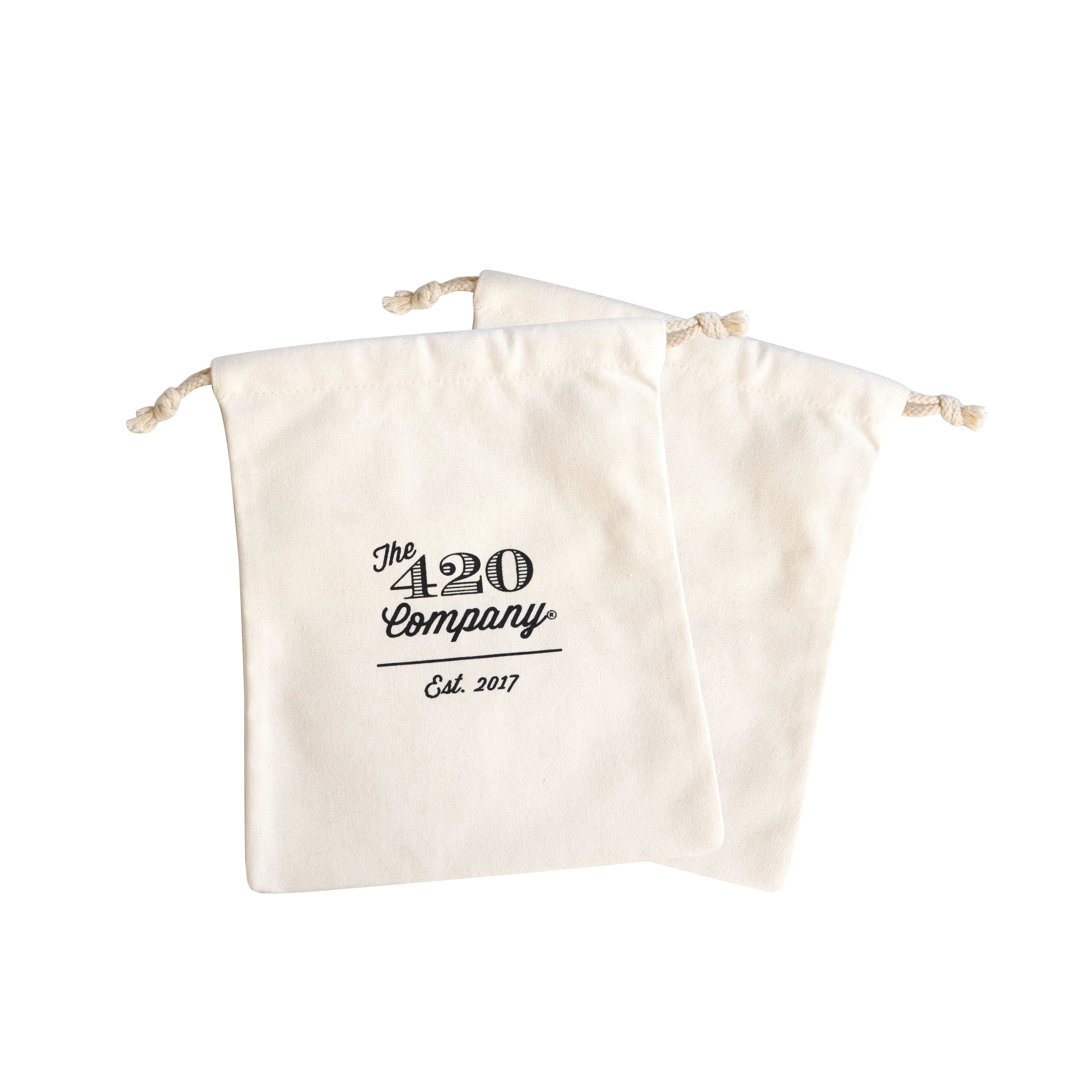 Ecofriendly large natural beige cotton canvas dust pouch with black logo printed hats handbag package drawstring bag