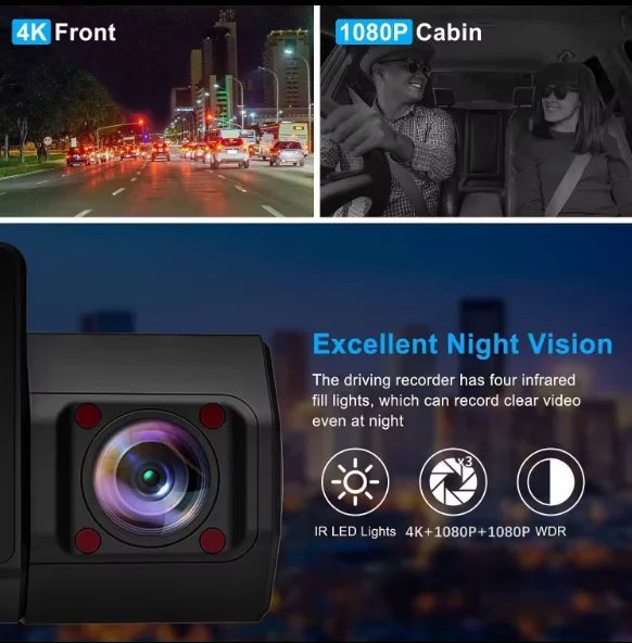 4K Dash Cam Recorder GPS Without wifi  Dual Camera Dash Cam front and inside  channels DVR Vehicle Blackbox DVR full hd 1080p