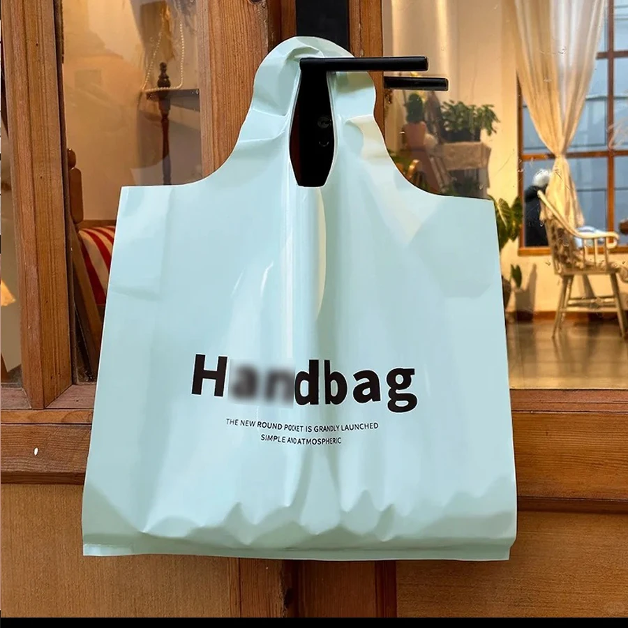 Die Cut Green Carrier Shopping Packaging Custom Logo Printed Fashion Plastic Shopping Bag