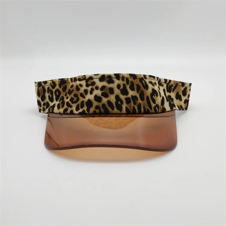 Wholesale 2019 Customized Brown Leopard Print Pvc Plastic Transparent Cap UV Protection Sun Visor Hat