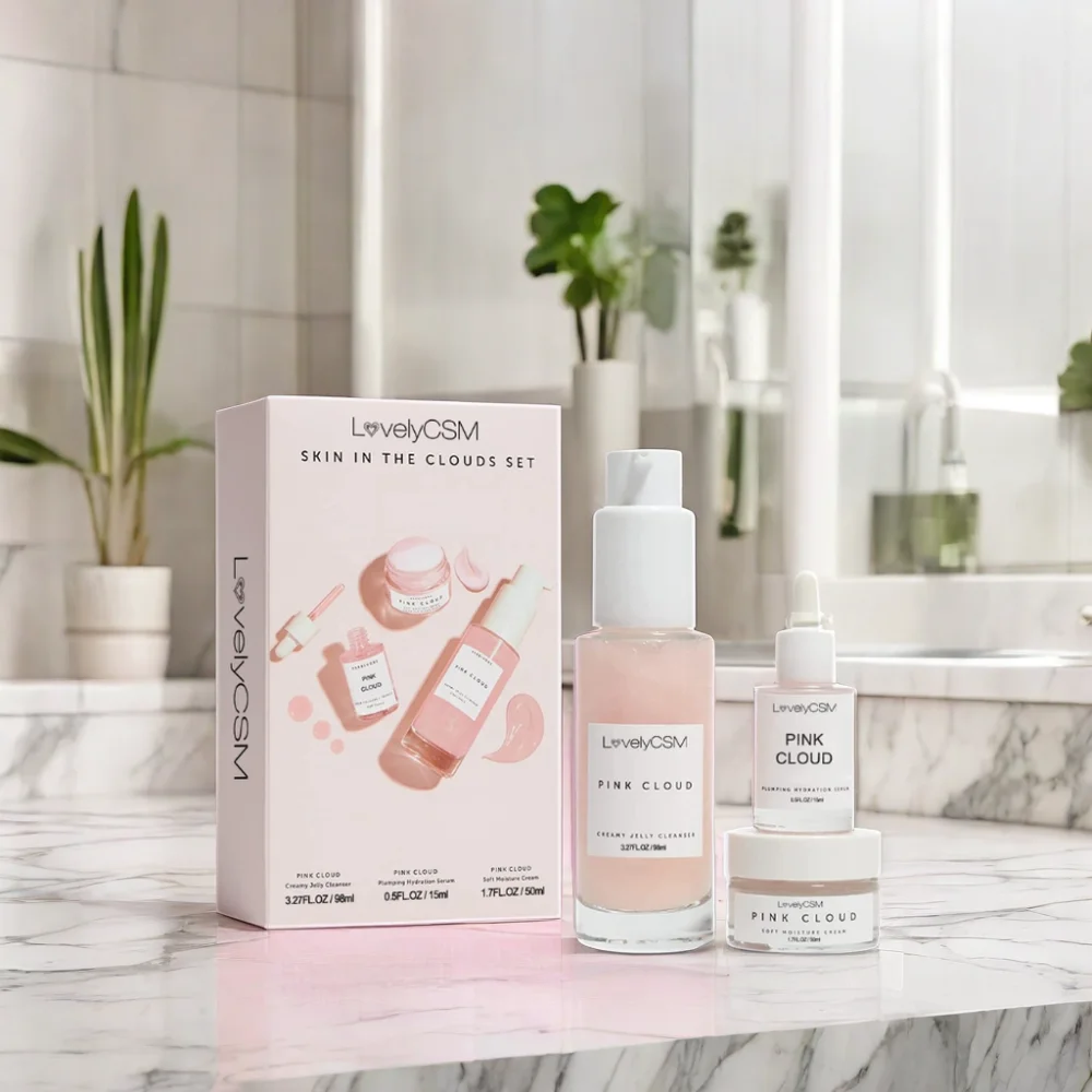 Wholesale Organic Vitamin C Pink Cloud Rejuvenating Face Spa Luxury Anti Acne Whitening Brightening Facial Skin Care Gift Set