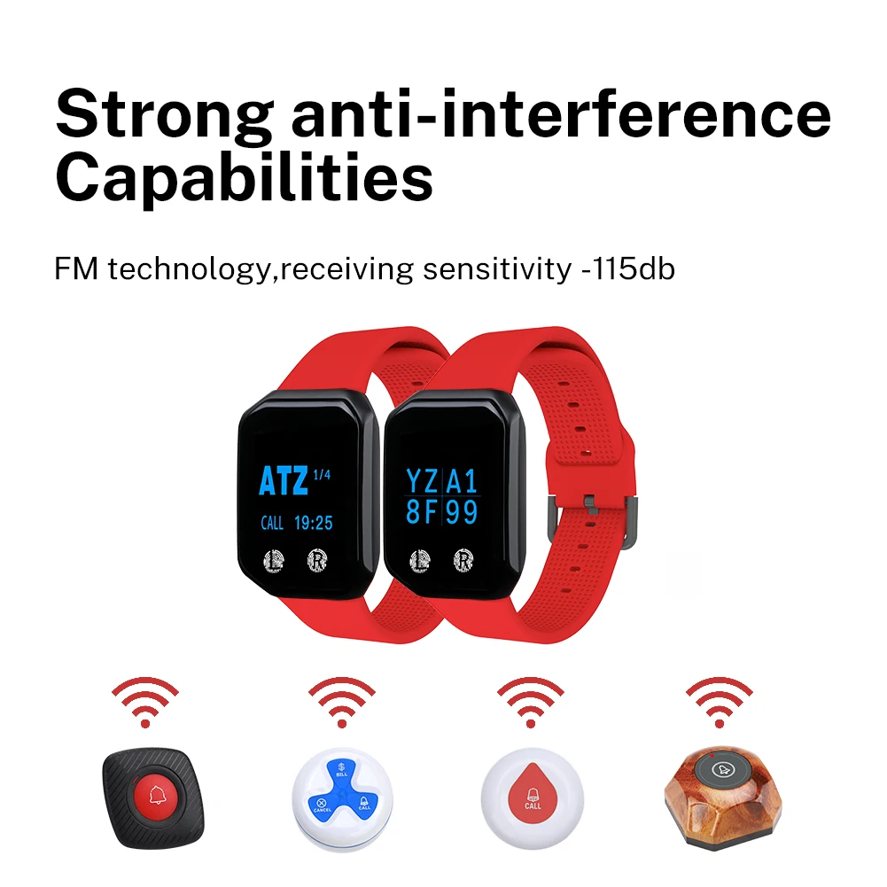 waterproof wireless vibrating wrist watch pager with 5 button pagging system transmitter and receiver wireless waiters peger