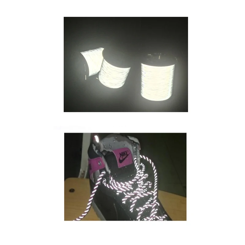 wholesale high visibility fabric thread 2mm double sides silver gray colorful light reflective PET yarn for rope scarf knitting