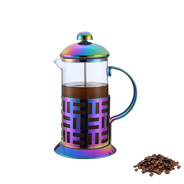 Food Grade Silver 800ml Portable Manual Metal Image Coffee French Press