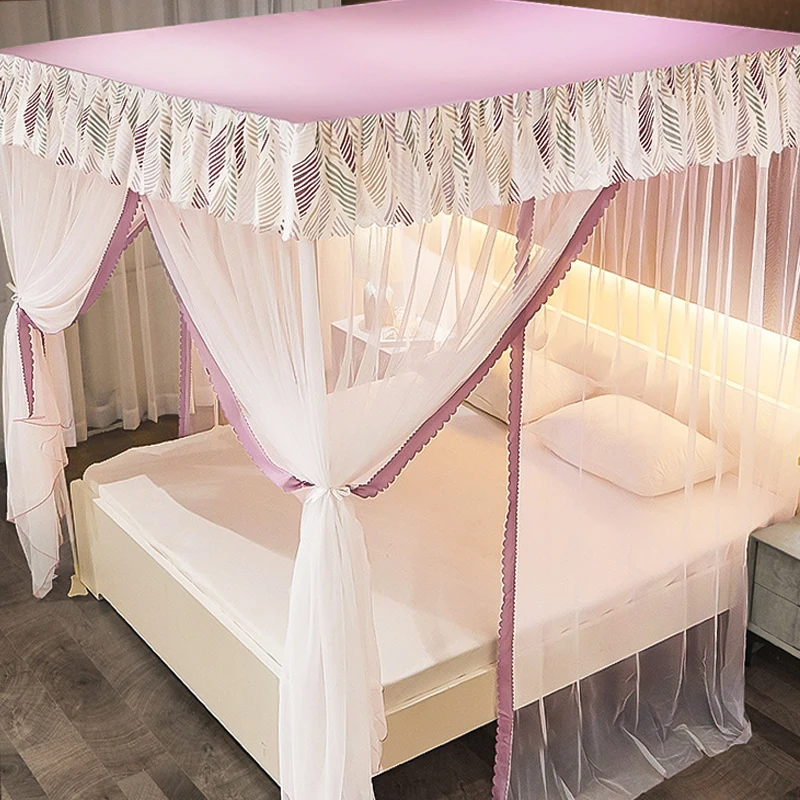 Palace canopy square roof white foldable rectangular bed net with metal frames stands